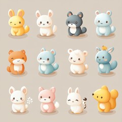 Obraz premium Cute Cartoon Animal Characters Illustration Set