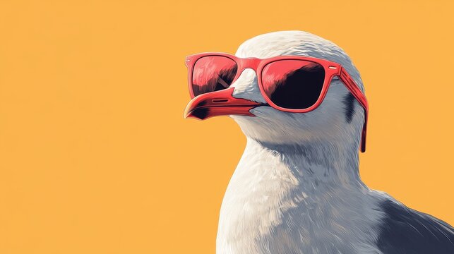 Coastal Chic - Minimalist Seagull in Trendy Sunglasses Illustration
