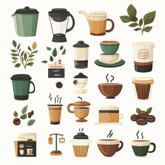 Coffee Shop Icons   Coffee Beans  Cups  Mugs  Teapot  and More