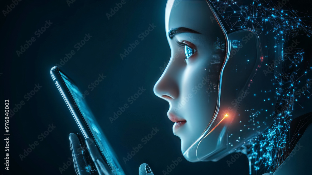 Aufkleber artificial intelligence grants access to information and data in online networks through a smartphon