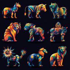 Obraz premium Colorful Abstract Geometric Wildlife Animals Set
