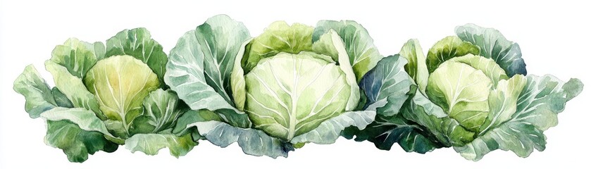 Fototapeta premium A vibrant illustration of fresh cabbages showcasing their leafy textures and green hues, perfect for food-related designs.