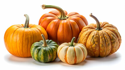 Obraz premium Set of pumpkins isolated on background, perfect for autumn and harvest themed designs, pumpkins, vegetables, seasonal, autumn