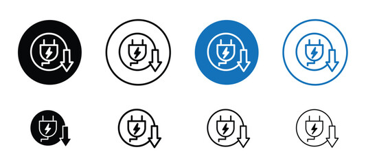 Set of energy reduction icons, energy reduction icon, editable and reusable energy reduction icon, low energy and reduce energy icon