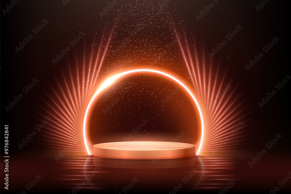 Poster bronze podium for product presentation vector illustration. abstract empty red award platform with n