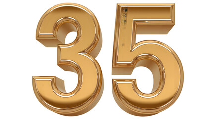 Obraz premium A 3D transparent representation of the number '35' in a shiny gold color 