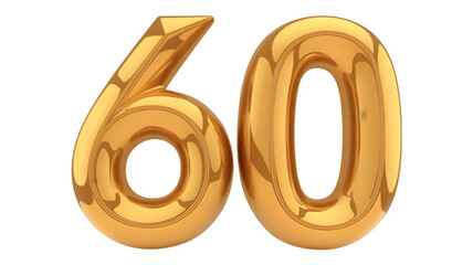 A 3D transparent representation of the number '60' in a shiny gold color