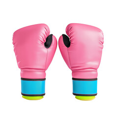 Bright pink boxing gloves with colorful straps for fitness and sport
