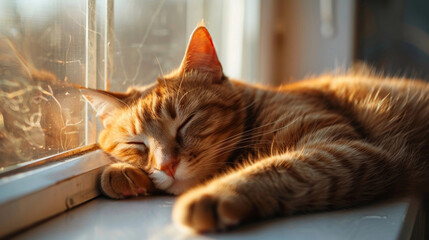 Ginger Cat Sleeping Peacefully in Sunlight