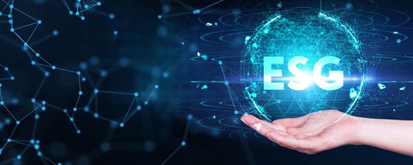 ESG Environmental Social Governance concept. Technology, Internet and network concept.3d illustration