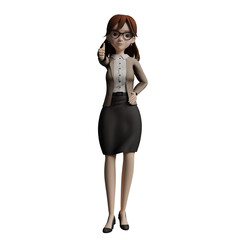 Fototapeta premium Professional female teacher. A female teacher stands with her left hand on her waist while her right hand is behind her head. 3D Educational Illustration 