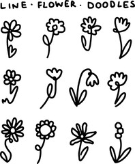 hand drawn line flower doodles.