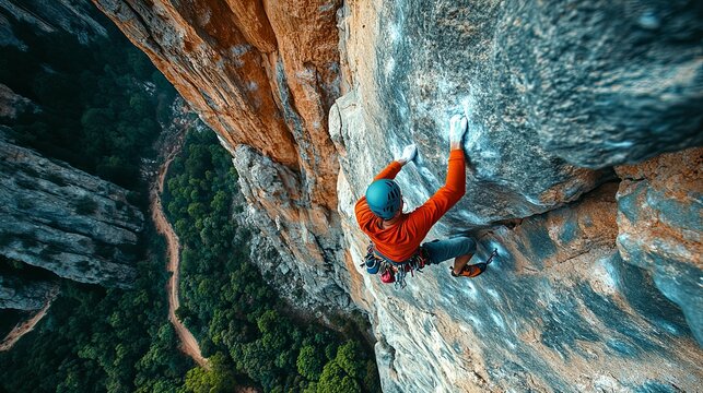 Rock Climber Ascending a Steep Cliff Face - Powered by Adobe