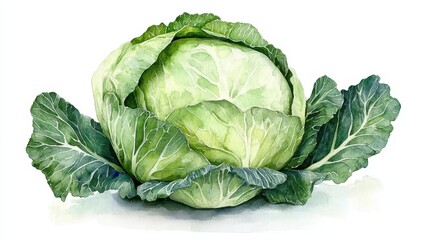 Fototapeta premium Fresh green cabbage with vibrant leaves, perfect for healthy dishes and culinary creations.