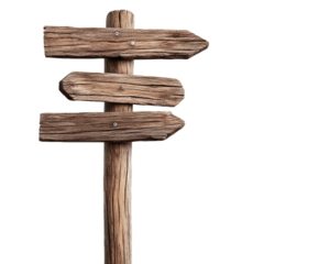 Rustic wooden signpost with multiple arrows pointing in different directions