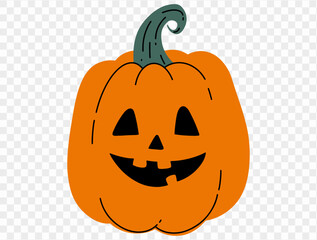Halloween pumpkin hand draw paint brush style isolated on png or transparent texture,Halloween party background ,element template for poster, brochures, online advertising, vector illustration 