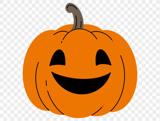 Halloween pumpkin hand draw paint brush style isolated on png or transparent texture,Halloween party background ,element template for poster, brochures, online advertising, vector illustration 