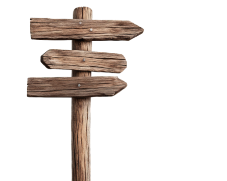 Rustic wooden signpost with multiple arrows pointing in different directions