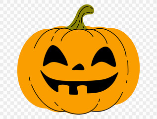 Halloween pumpkin hand draw paint brush style isolated on png or transparent texture,Halloween party background ,element template for poster, brochures, online advertising, vector illustration 