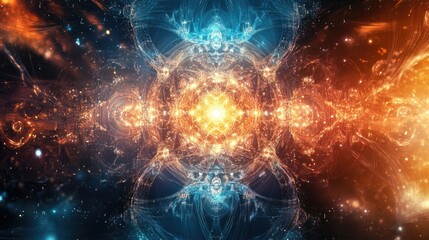 Fototapeta premium Abstract digital design representing the fusion of Indian spirituality and modern technology, with room for copy.