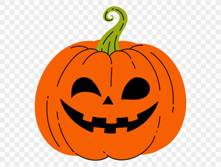 Halloween pumpkin hand draw paint brush style isolated on png or transparent texture,Halloween party background ,element template for poster, brochures, online advertising, vector illustration 