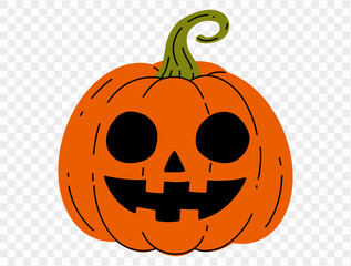 Halloween pumpkin hand draw paint brush style isolated on png or transparent texture,Halloween party background ,element template for poster, brochures, online advertising, vector illustration 