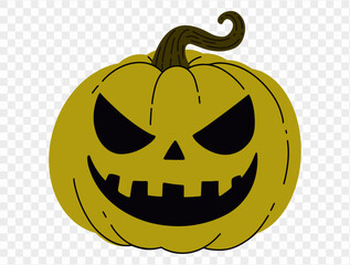 Halloween pumpkin hand draw paint brush style isolated on png or transparent texture,Halloween party background ,element template for poster, brochures, online advertising, vector illustration 