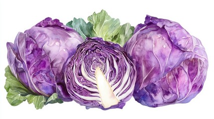 Obraz premium Fresh purple cabbages showcasing vibrant colors and textures, perfect for healthy eating and culinary inspiration.