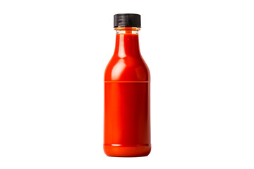 Closeup of dipping Sriracha sauce in glass bottle isolated on white transparent background. Concept of food, dip, condiment, and cuisine