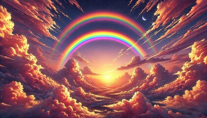 Vibrant Double Rainbow at Sunset