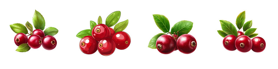 Obraz premium set of A Cranberries with leaves isolated on a transparent background