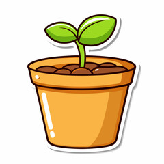 Sticker design with seedling plant in a pot on a isolated white background (15)