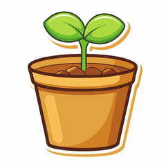 Sticker design with seedling plant in a pot on a isolated white background (17)