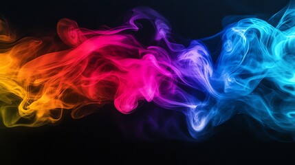 Obraz premium Abstract colorful smoke swirls on a black background.
