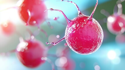 Close-up of vibrant red cells with dynamic details, showcasing the complexities of microscopic life and biological processes.