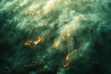Fototapeta premium forest on fire. Smoke in the air.