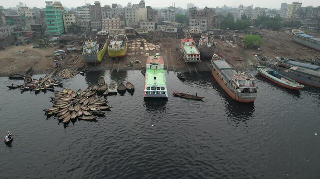 Aerial view of Dhaka Shipyard, Dhaka Division, Keraniganj, Bangladesh