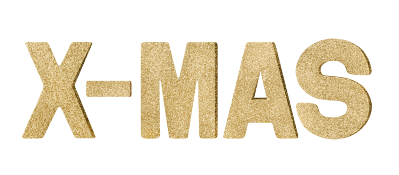 X-MAS Christmas golden letters isolated on transparent background PNG cut out