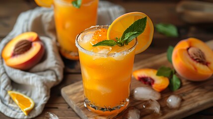 A serving of just made peach jelly lemonade