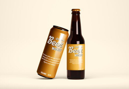 Beer Can and Bottle Mockup