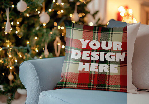 Mockup Cushion Christmas Tree Sofa Ai Generated