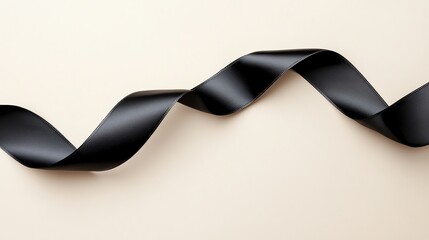 A black ribbon on a beige background.