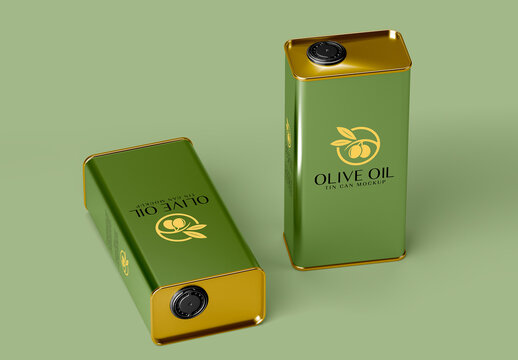 Olive Oil Tin Can Set Mockup