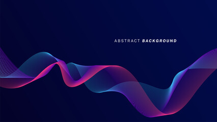 Dark blue abstract background with glowing waves. Shiny moving lines design element. Futuristic technology concept. Vector illustration