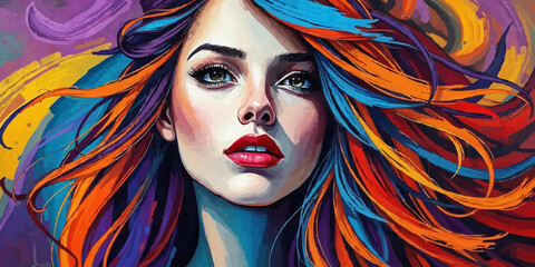 swirling colors representing the different beautiful female emotions. digital art brush texture oil painting vector illustration.  tech wallpaper 