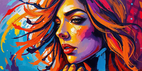 Naklejka premium swirling colors representing the different beautiful female emotions. digital art brush texture oil painting vector illustration. tech wallpaper 