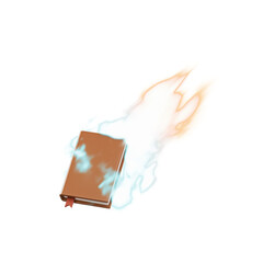 brown notebook with flames, transparent background