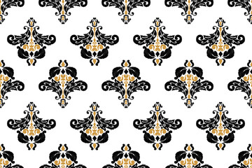 Ikat floral vintage design embroidary seamless pattern on background vector illustration.Ikat ethnic oriental embroidery traditional.Indian Ikat pattern Aztec style retro. design for texture,fabric.