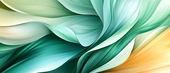 Botanical leaves flowing in an abstract vector background, gradient shades of green and gold, organic shapes with a fresh and vibrant aesthetic