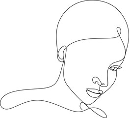 Linear portrait of a beautiful girl.  Minimal portrait. One continuous line. Beauty and glamour concept. Hand drawn vector illustration.